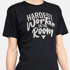 Project Rock Under Armour Hardest Worker In The Room Black T-Shirt Gym Large EUC